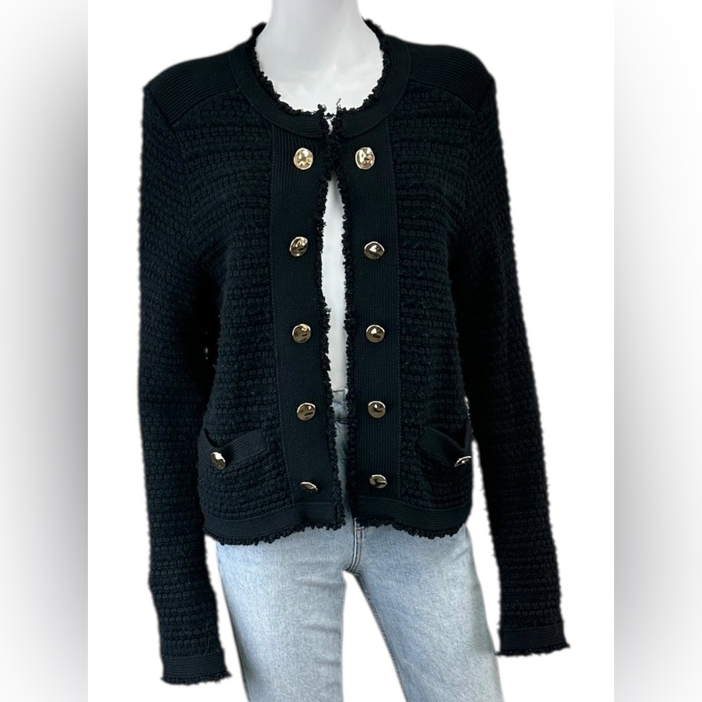 MILLY Black Wool Blend Sweater Cardigan Jacket Size L